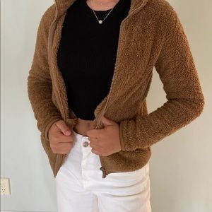 Fuzzy Teddy Bear Zip Up Jacket